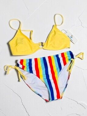 BEACHSISSI | STRIPED DRAWSTRING SIDE TIE 2-PIECE BIKINI - NWT!